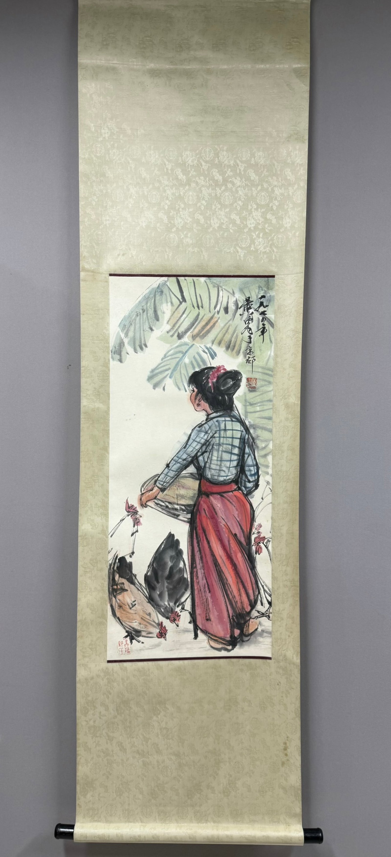 A Chinese Vertical Scroll Ink Painting of Figure on Paper: A Chinese Vertical Scroll Ink Painting of Figure on Paper,Huang Zhou,Size:37.4inx16.1in 一幅中国水墨人物画立轴,黄胄