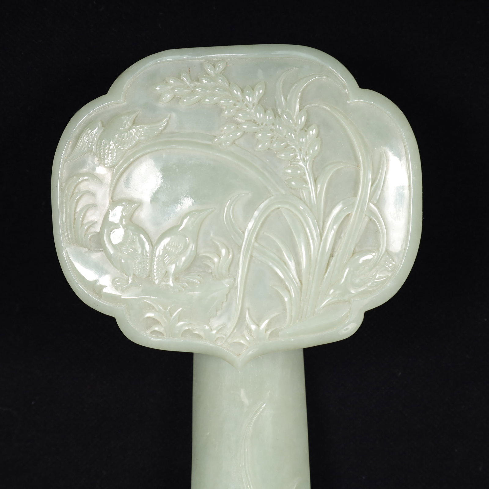 A Huge Greenish Jade Flower Pattern Ruyi - 2