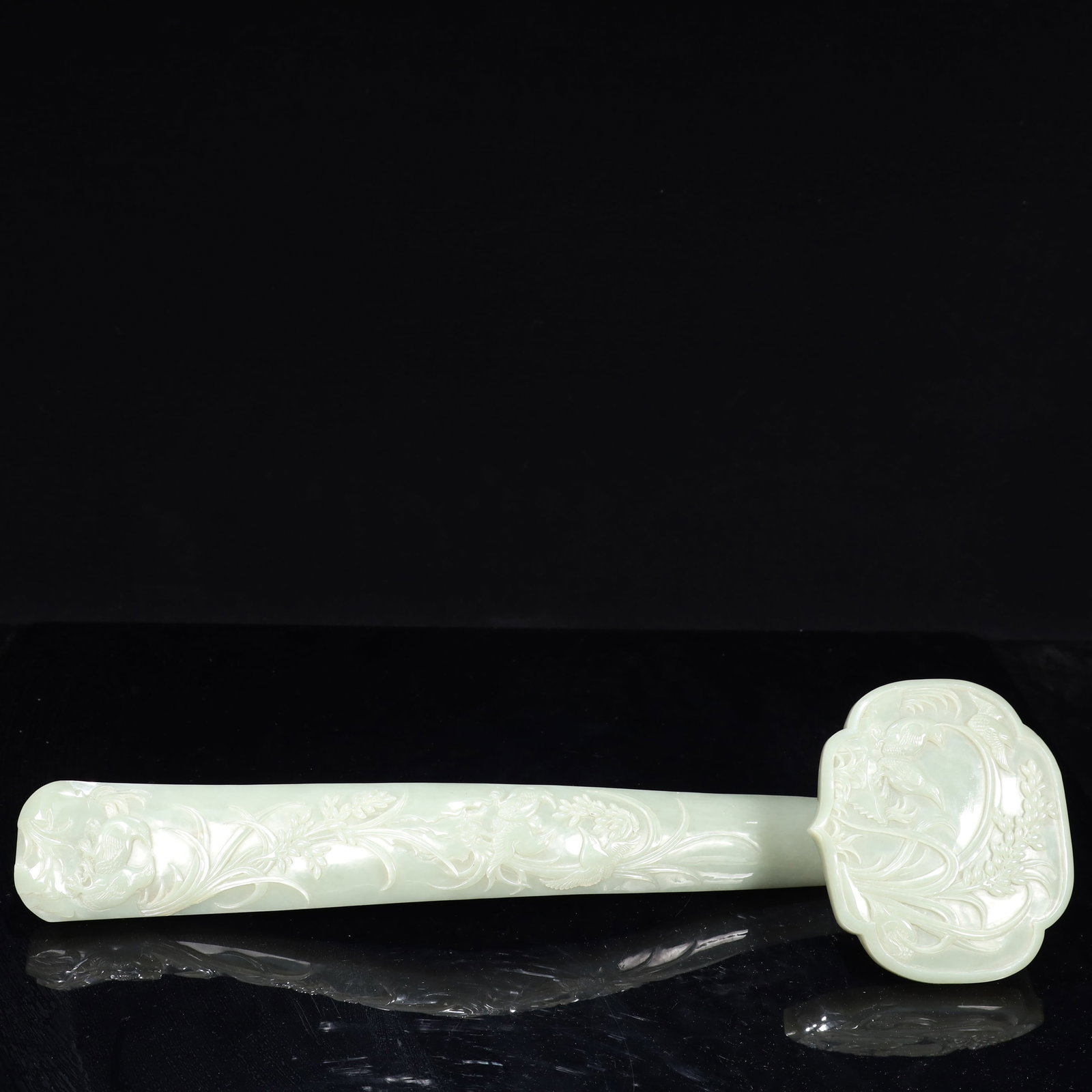 A Huge Greenish Jade Flower Pattern Ruyi - 8