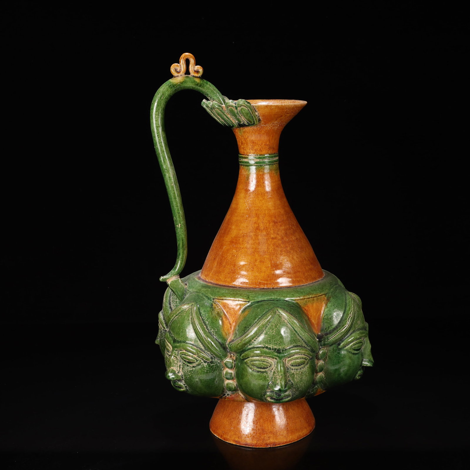 A Huge Tang Tri-Color Glazed Pottery Figure Pattern Ewer (1 of 12)
