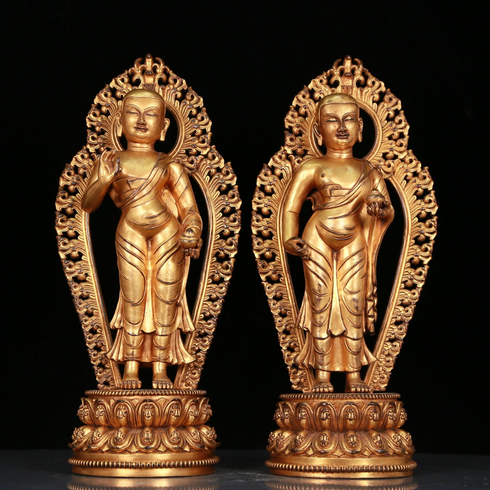 Two Fabulous Gilt-Bronze Figures Of Arhats (1 of 19)