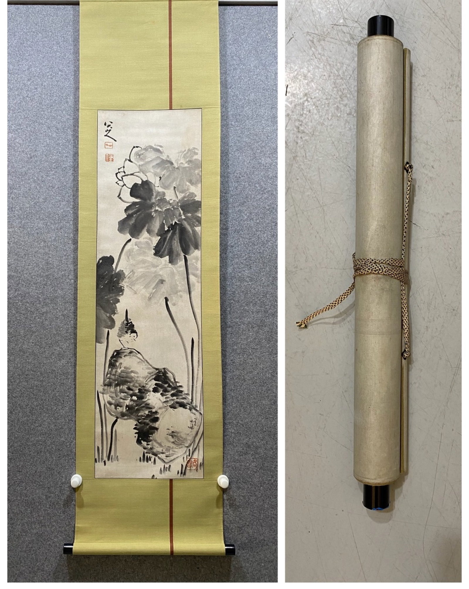 A Chinese Vertical Scroll Ink Painting of Flower and Bird on Paper: A Chinese Vertical Scroll Ink Painting of Flower and Bird on Paper,Bada Shanren,Size:44.1inx12.6in