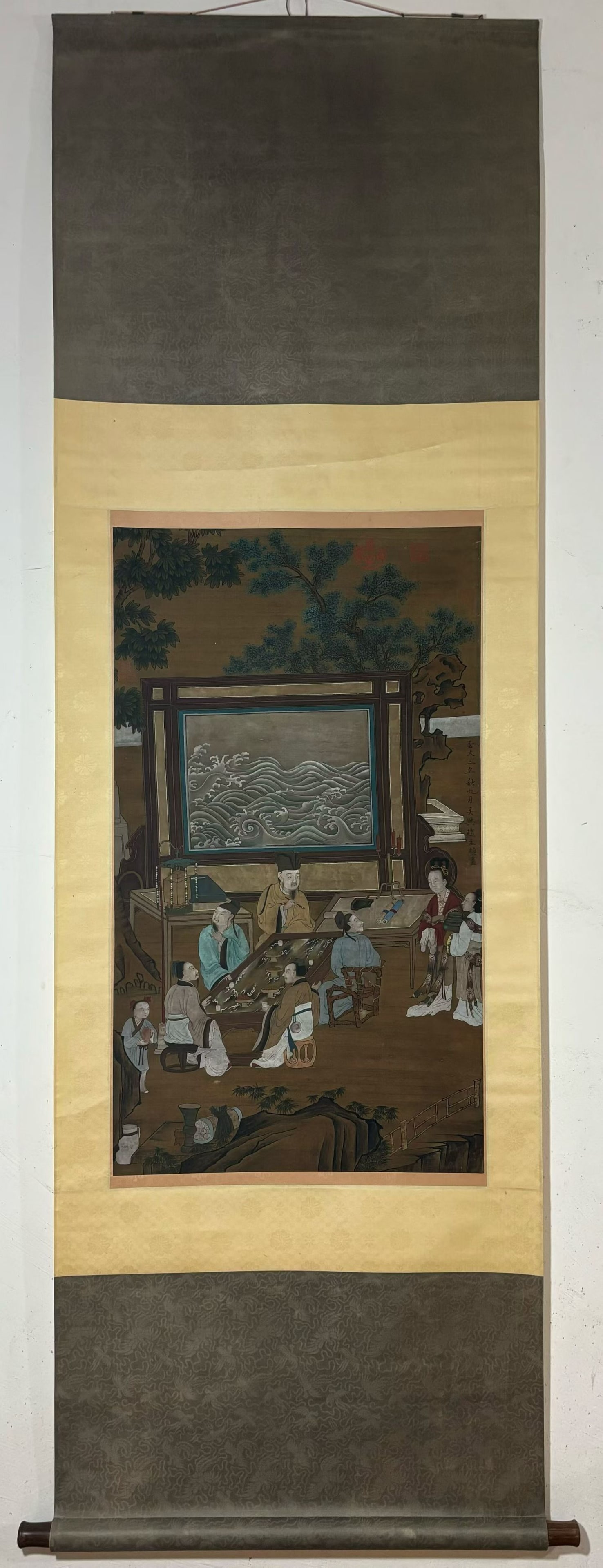 A Chinese Vertical Scroll Ink Painting of Character and Story on Silk: A Chinese Vertical Scroll Ink Painting of Character and Story on Silk,Zhao Mengfu,Size:35.2inx20.1in