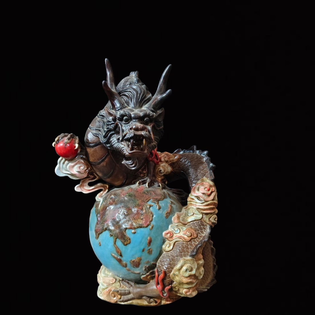 A Huge Shiwan yao Dragon Ornament: A Huge Shiwan yao Dragon Ornament,Qing Dynasty, China,Size:14.6inx11.8inx18.5in 石湾窑龙摆件,中国清代