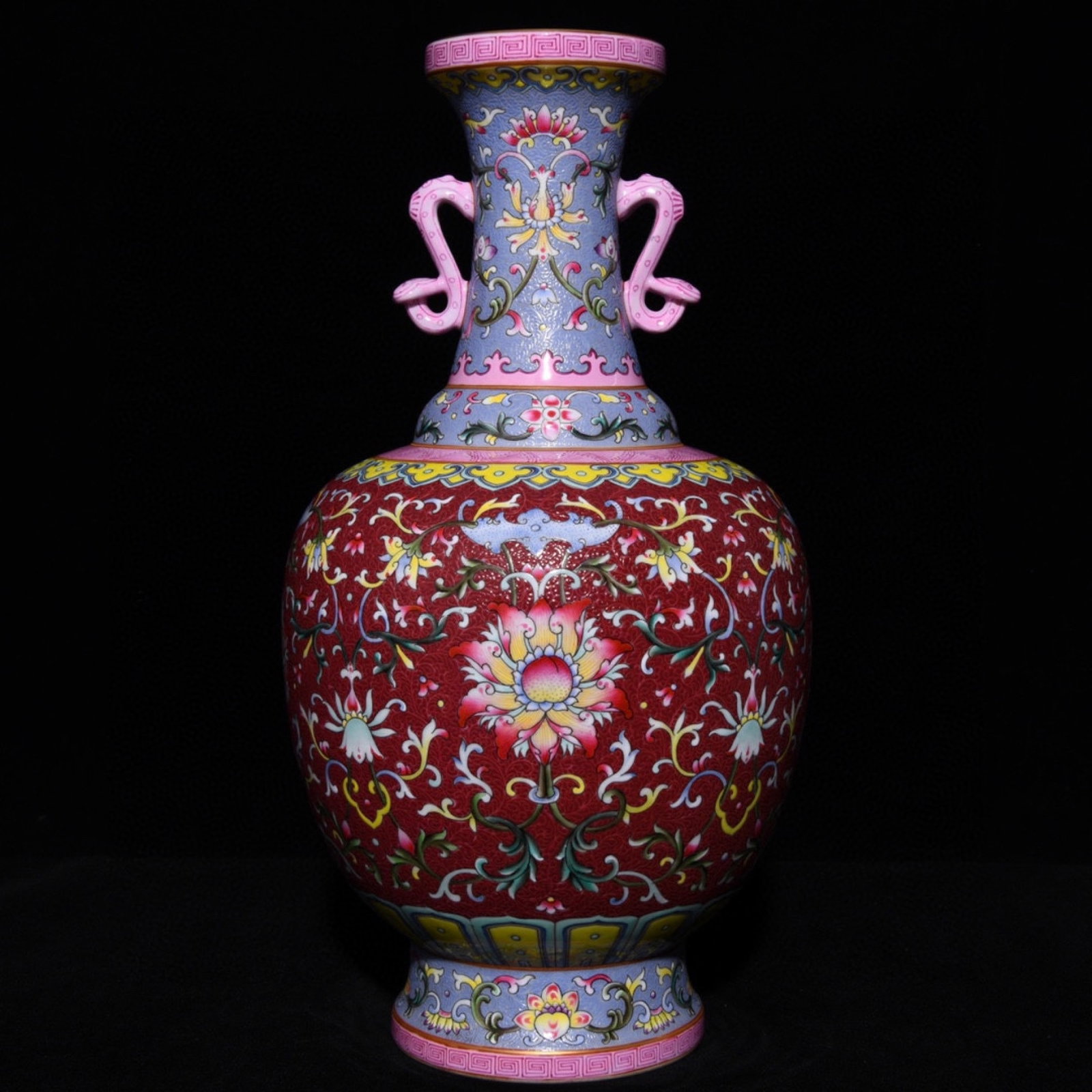 A Rare Ruby Red-Glazed Lotus Pattern Double-Ears Vase - 3