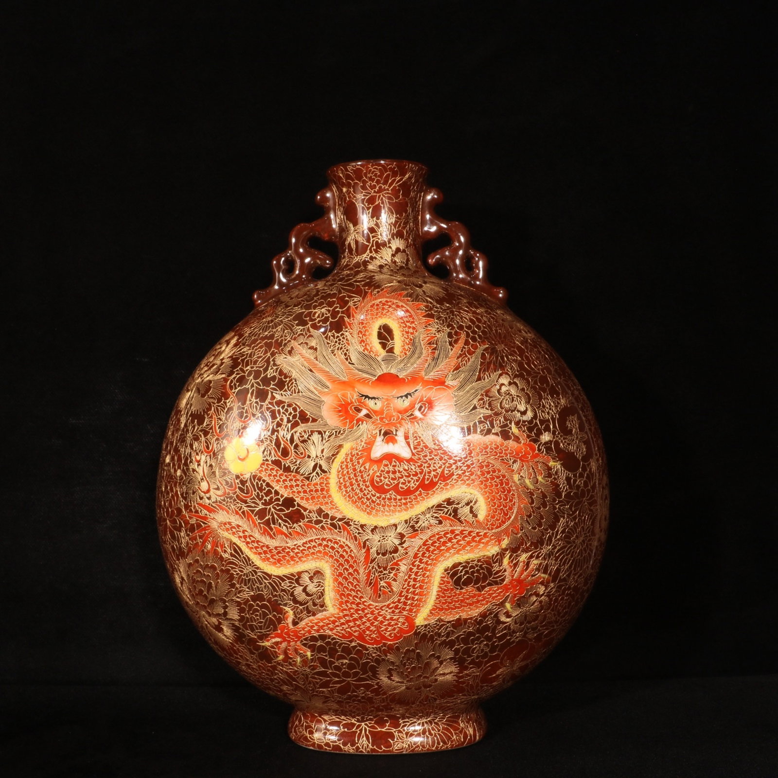 A Huge Cloisonne Flower Dragon and Phoenix Pattern Double-Ears Vase: A Huge Cloisonne Flower Dragon and Phoenix Pattern Double-Ears Vase,Qing Dynasty,China,Qianlong Six-character Mark,Size:13.2inx9.8in