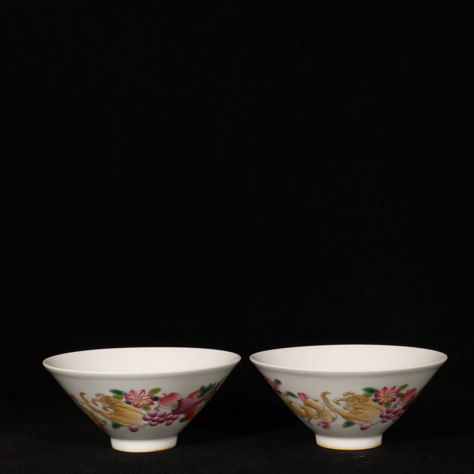 A Pair of Exquisite Enamel Melon and Fruit Pattern Bowls (1 of 9)