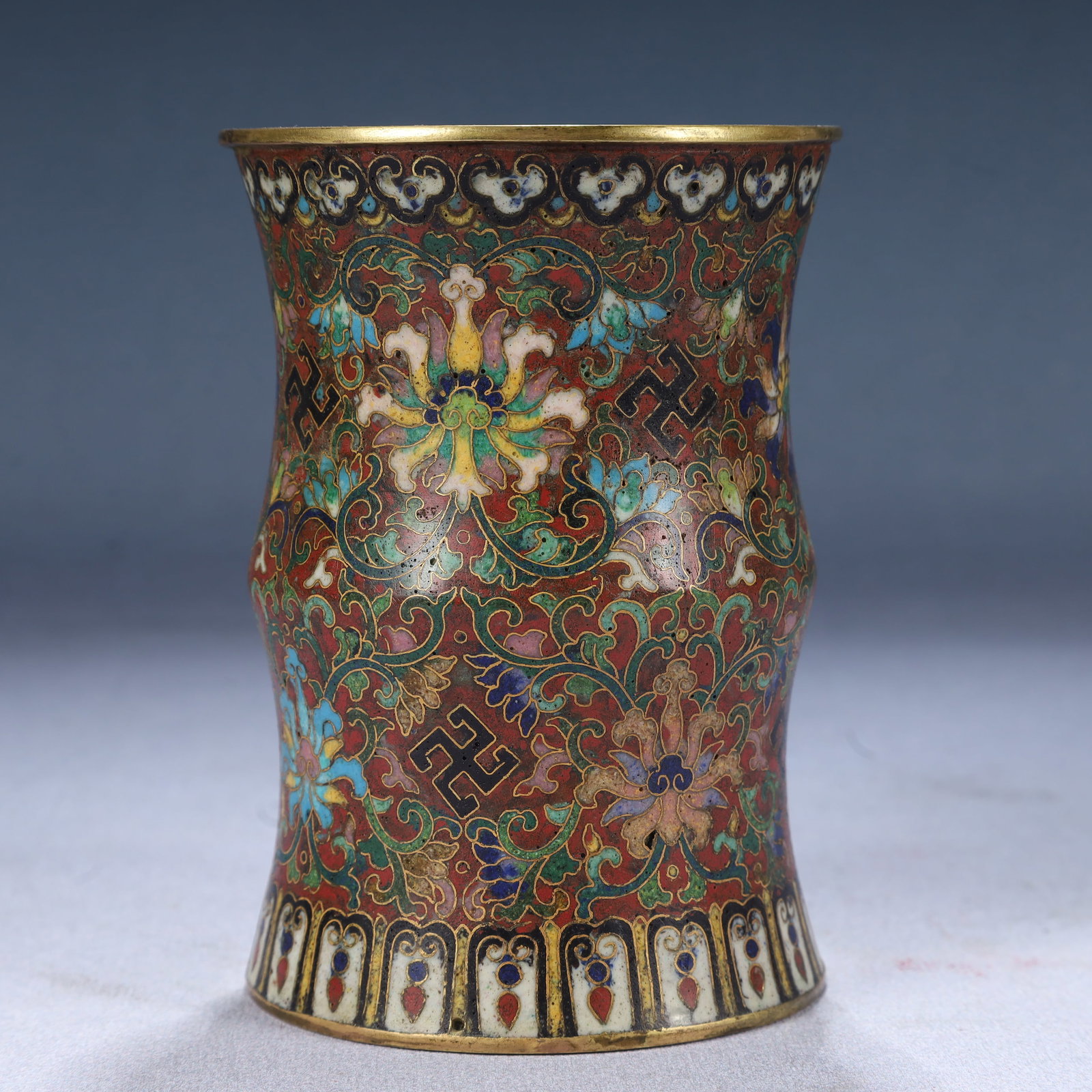 An Exquisite Cloisonne Lotus Pattern Brush Pot - 4