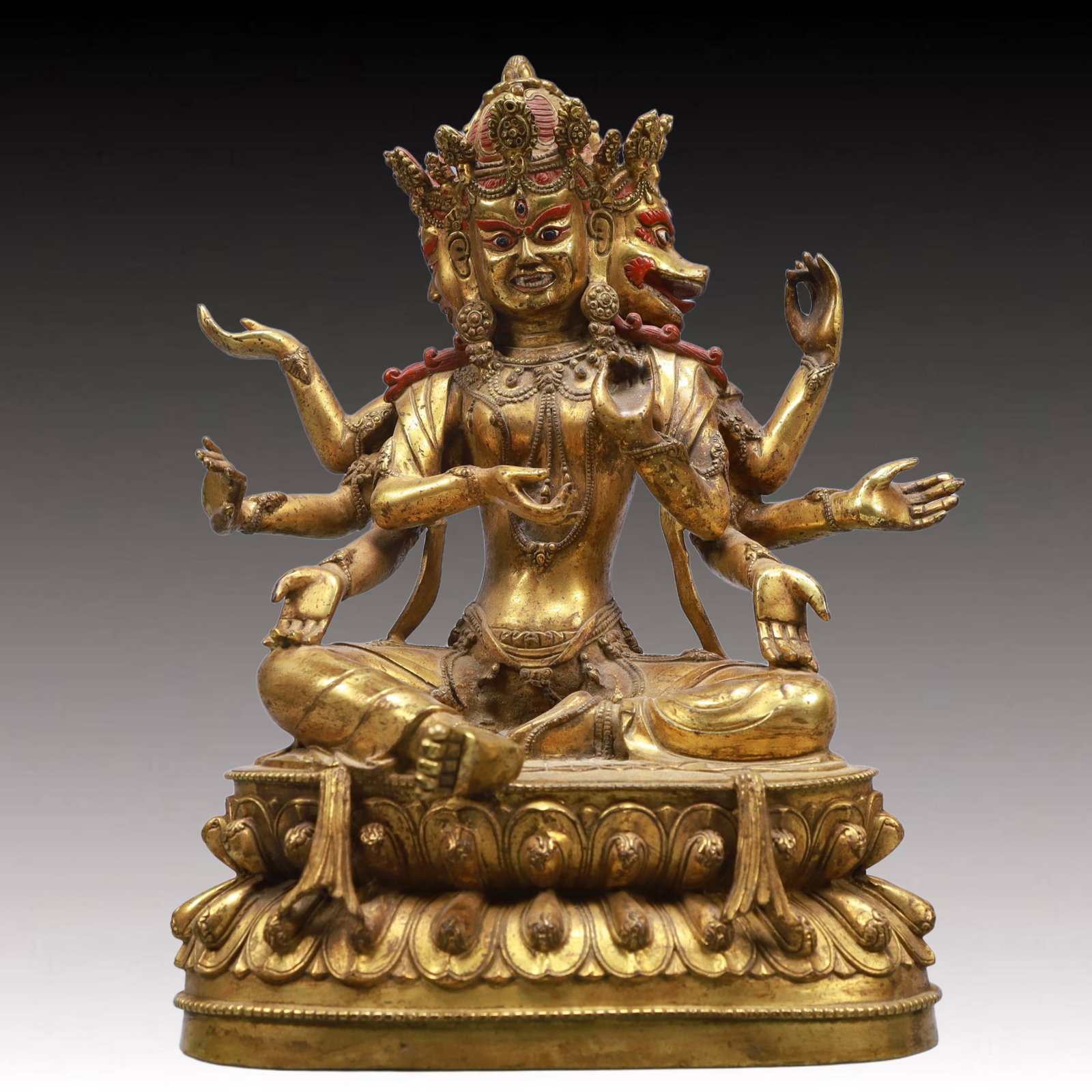 A Solemn Gilt Bronze Statue of Marici: A Solemn Gilt Bronze Statue of Marici,Ming Dynasty, China,Size:7.9inx5.3inx11.4in,Weight:4150g 铜鎏金摩利支天像,中国明代
