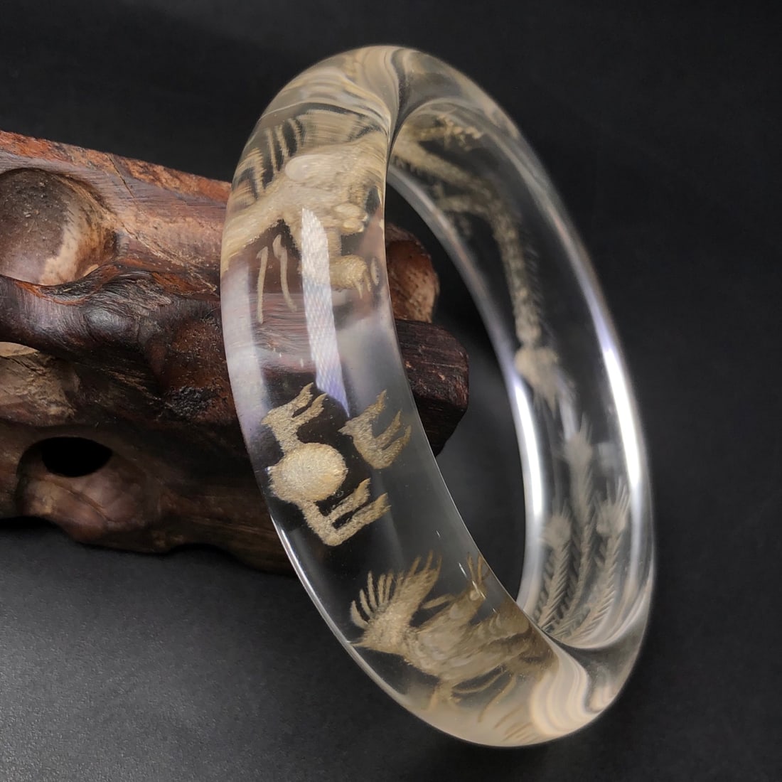 An Exquisite Citrine Dragon and Phoenix Pattern Bracelet: An Exquisite Citrine Dragon and Phoenix Pattern Bracelet,Size:2.3inx0.7in 水晶龙凤纹手镯