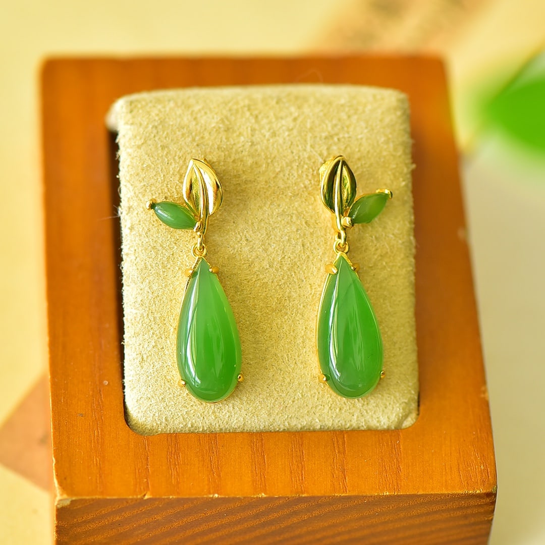A Pair of Exquisite Sterling Silver-Gold Plated Inlaid Jasper Earrings,Inlaid Jasper: A Pair of Exquisite Sterling Silver-Gold Plated Inlaid Jasper Earrings,Inlaid Jasper,Size:0.4inx1.1in 一对纯银镀金镶碧玉耳环,嵌&
