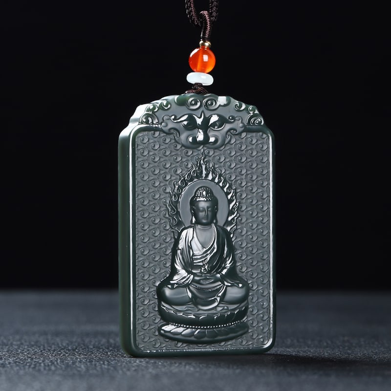 An Exquisite Cyan jade Statue of Sakyamuni Pendant: An Exquisite Cyan jade Statue of Sakyamuni Pendant,Size:2.5inx1.5inx0.3in 青玉如来像挂件