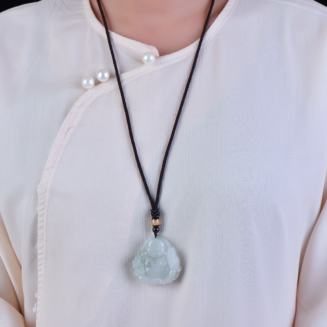 An Exquisite Jadeite Statue of Maitreya Buddha Pendant: An Exquisite Jadeite Statue of Maitreya Buddha Pendant,Size:1.7inx1.7in 翡翠弥勒佛挂件
