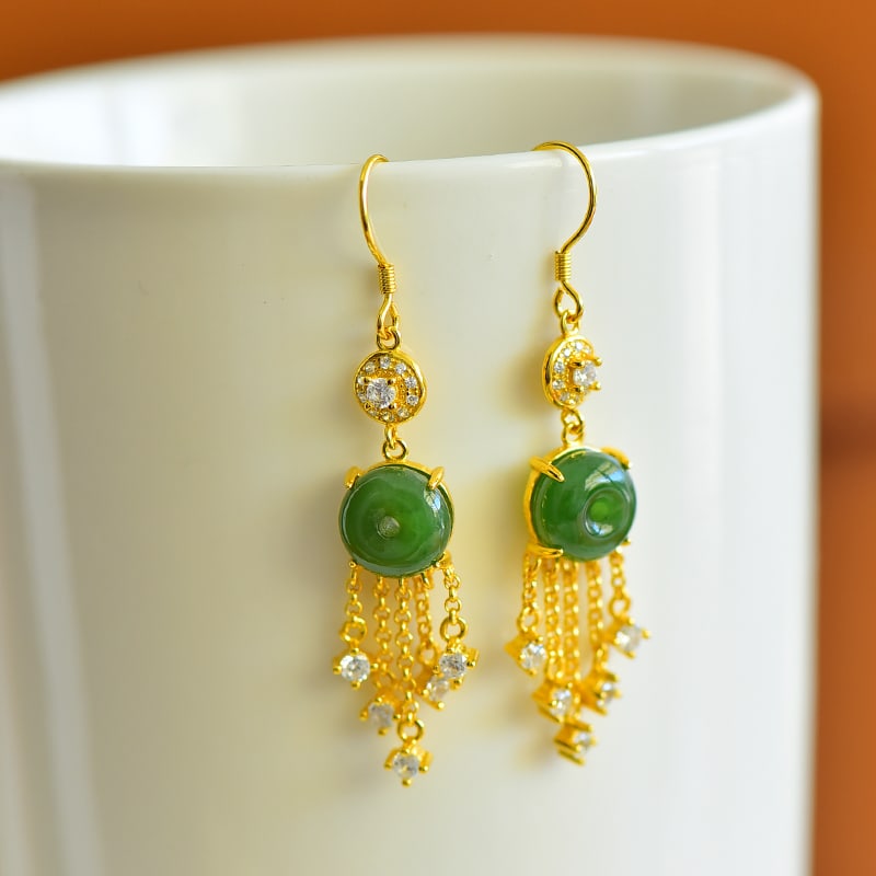 A Pair of Exquisite Sterling Silver-Gold Plated Inlaid Jasper Earrings,Inlaid Diamond: A Pair of Exquisite Sterling Silver-Gold Plated Inlaid Jasper Earrings,Inlaid Diamond,Size:0.4inx0.4in 一对纯银镀金镶碧玉耳环,嵌