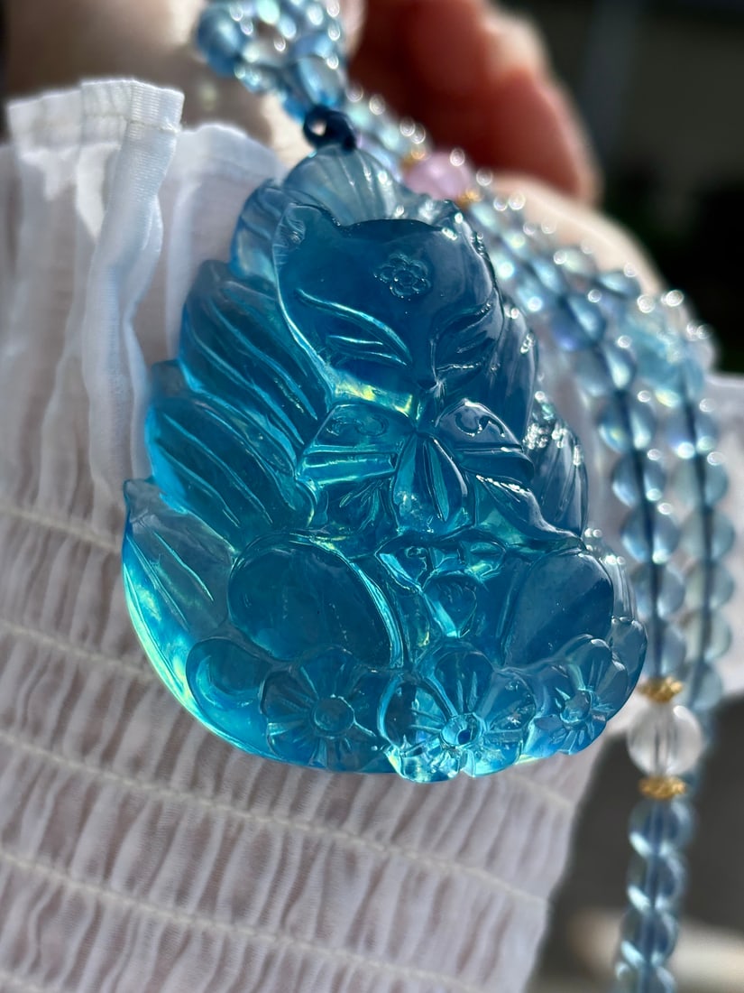 An Exquisite Aquamarine Fox Pattern Pendant - 2
