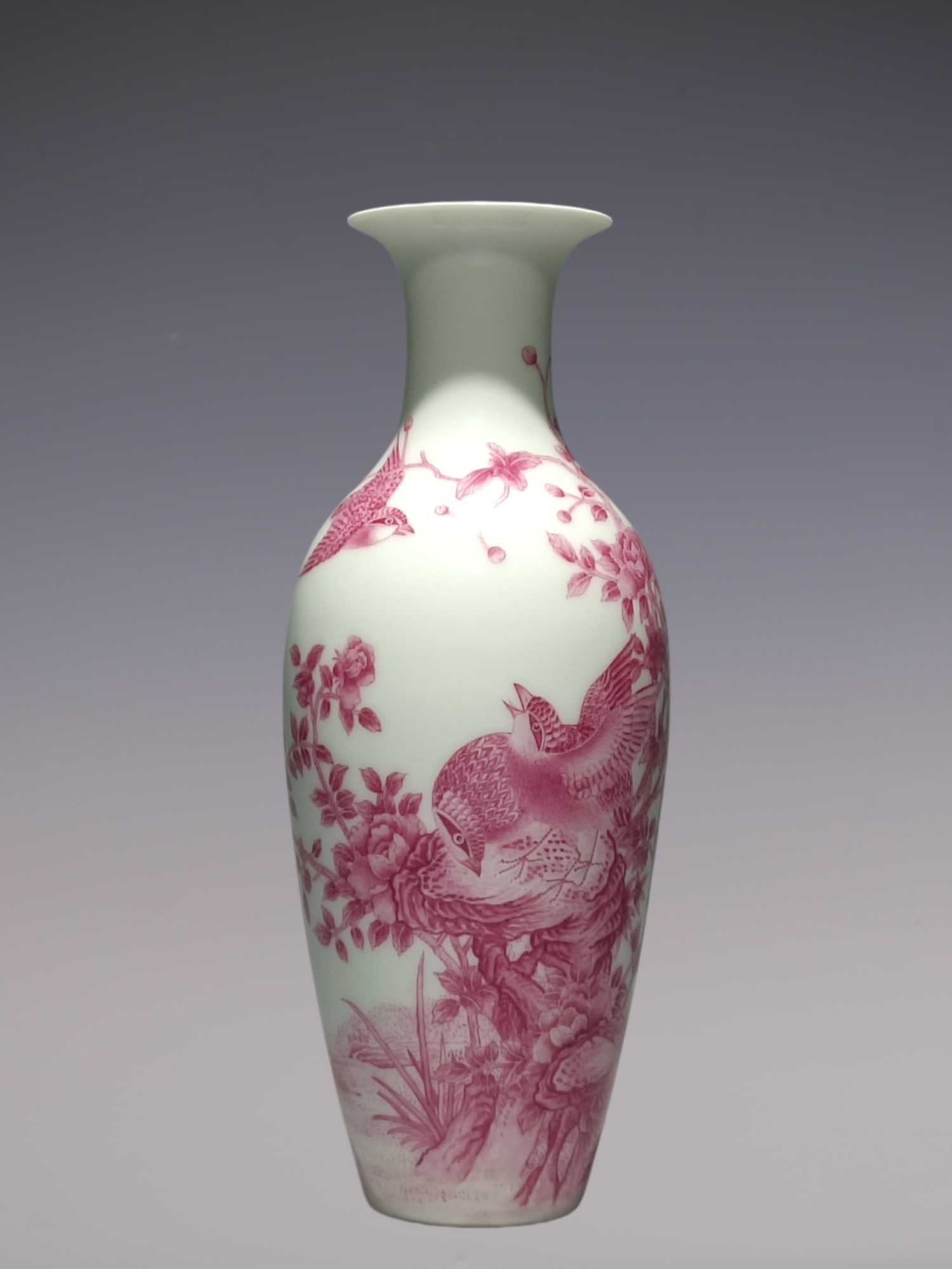 An Exquisite Ruby red-Glazed Flower and Bird Pattern with poem Vase: An Exquisite Ruby red-Glazed Flower and Bird Pattern with poem Vase Qing Dynasty, China Yongzheng Four-character Mark Size:8.3inx3.3in宝石红安居图观音&#