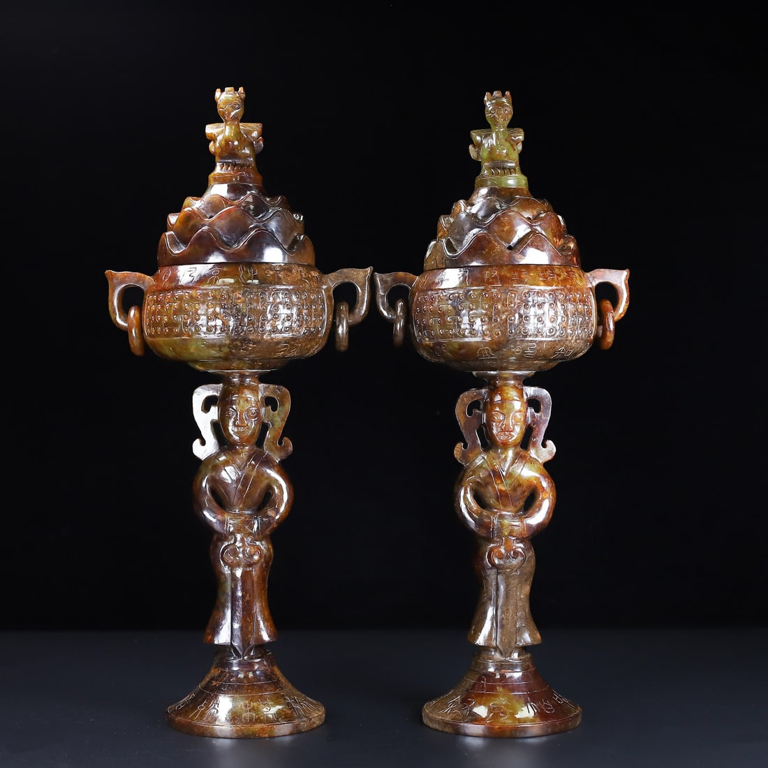 An Exquisite White Jade Figure Pattern With Inscription Double-Ears Censer: An Exquisite White Jade Figure Pattern With Inscription Double-Ears Censer Han Dynasty, China Size:15inx6.2inx4.5in Weight:1.88kg白玉舞人熏炉