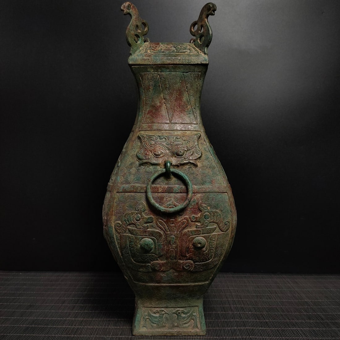 An Exquisite Bronze Beast-Face Pattern Double-Ears Vase - 2