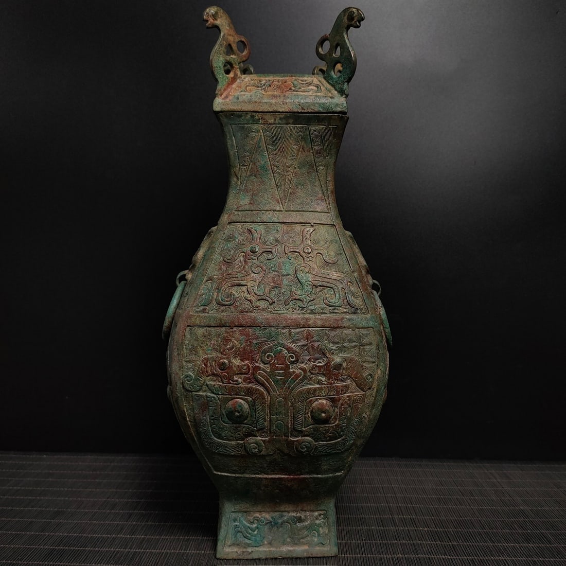 An Exquisite Bronze Beast-Face Pattern Double-Ears Vase - 3