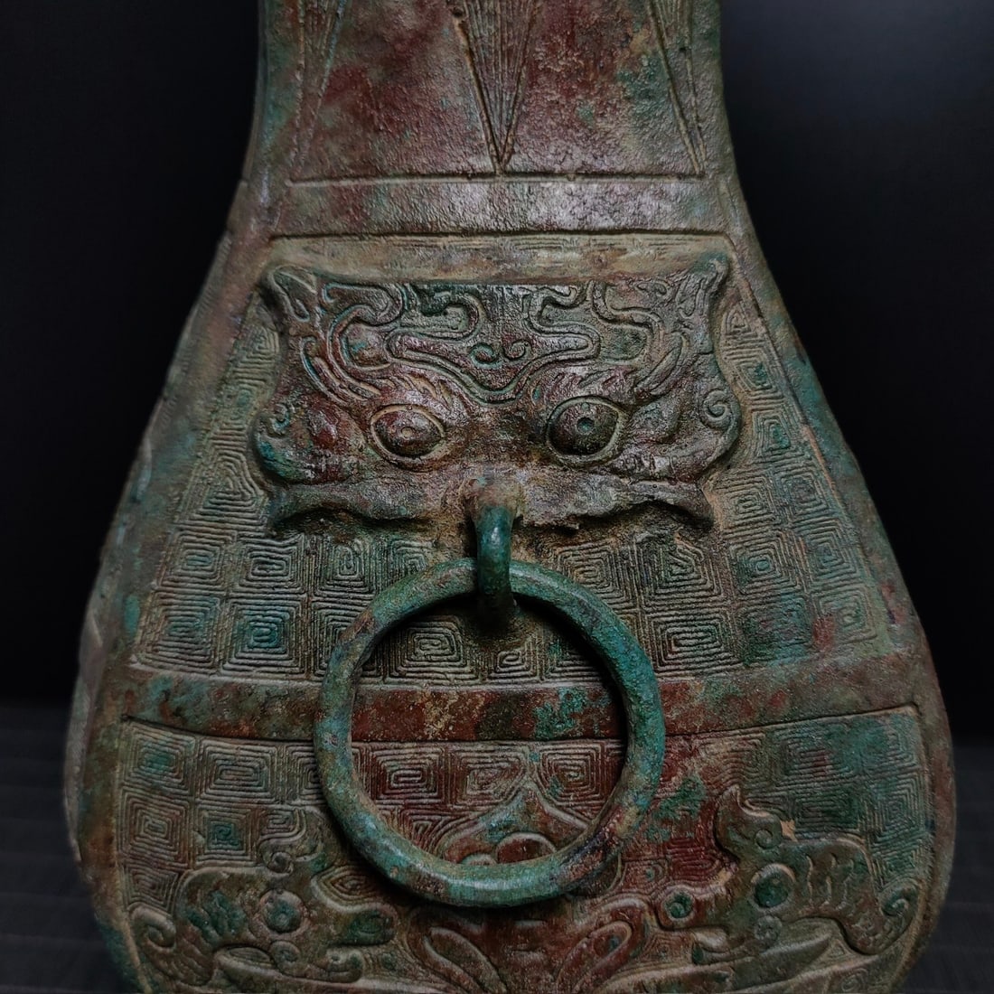 An Exquisite Bronze Beast-Face Pattern Double-Ears Vase - 6