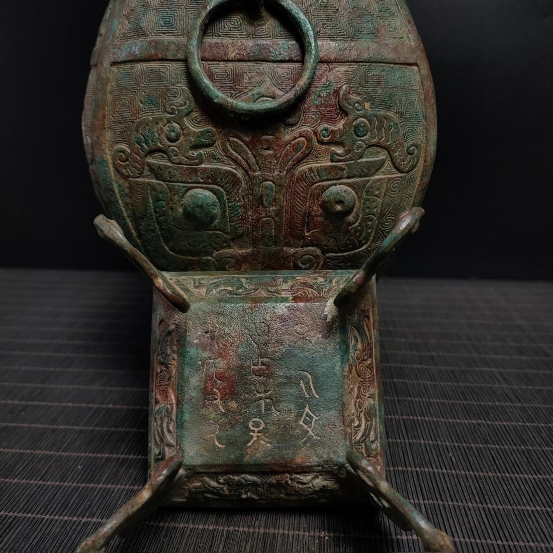 An Exquisite Bronze Beast-Face Pattern Double-Ears Vase - 7