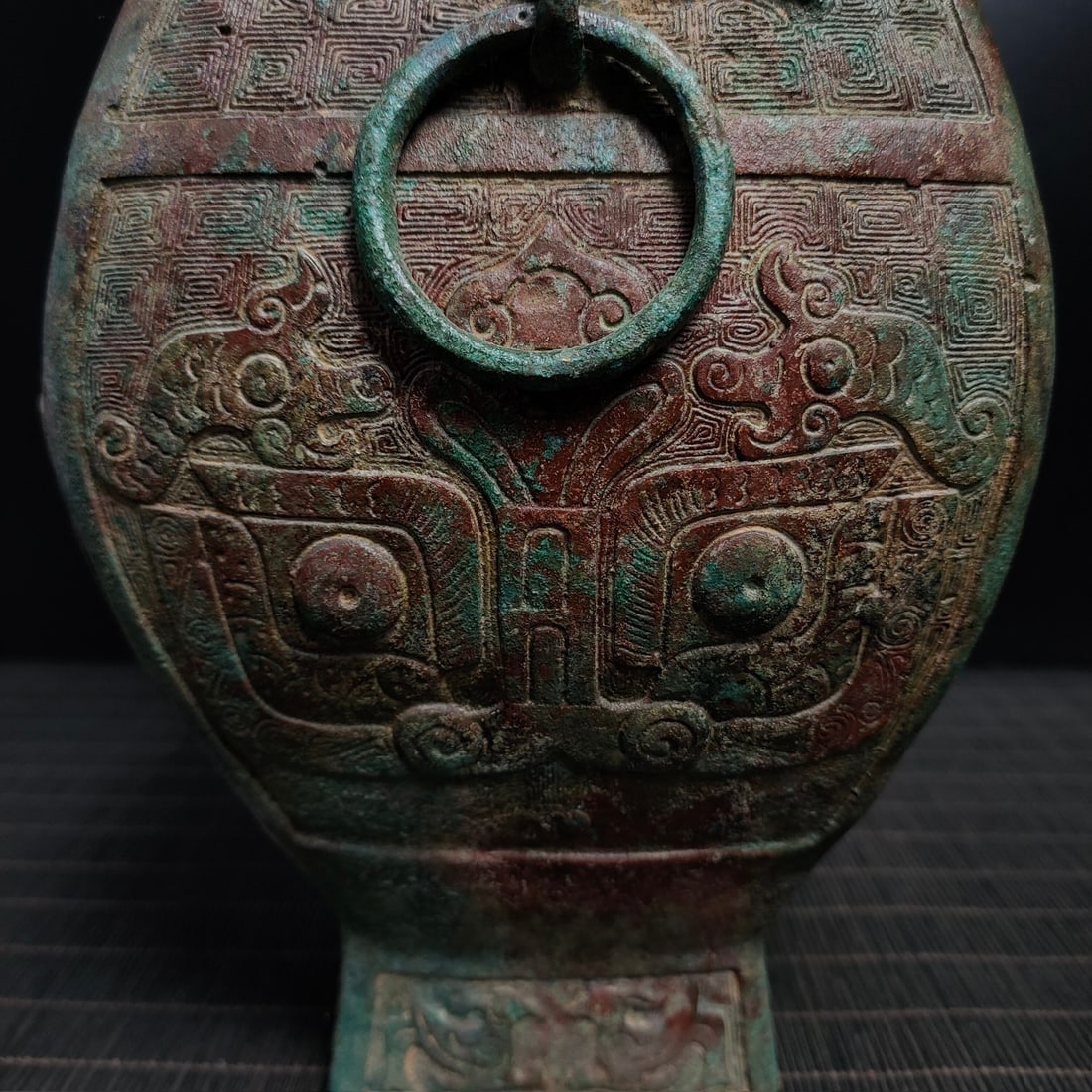 An Exquisite Bronze Beast-Face Pattern Double-Ears Vase - 8