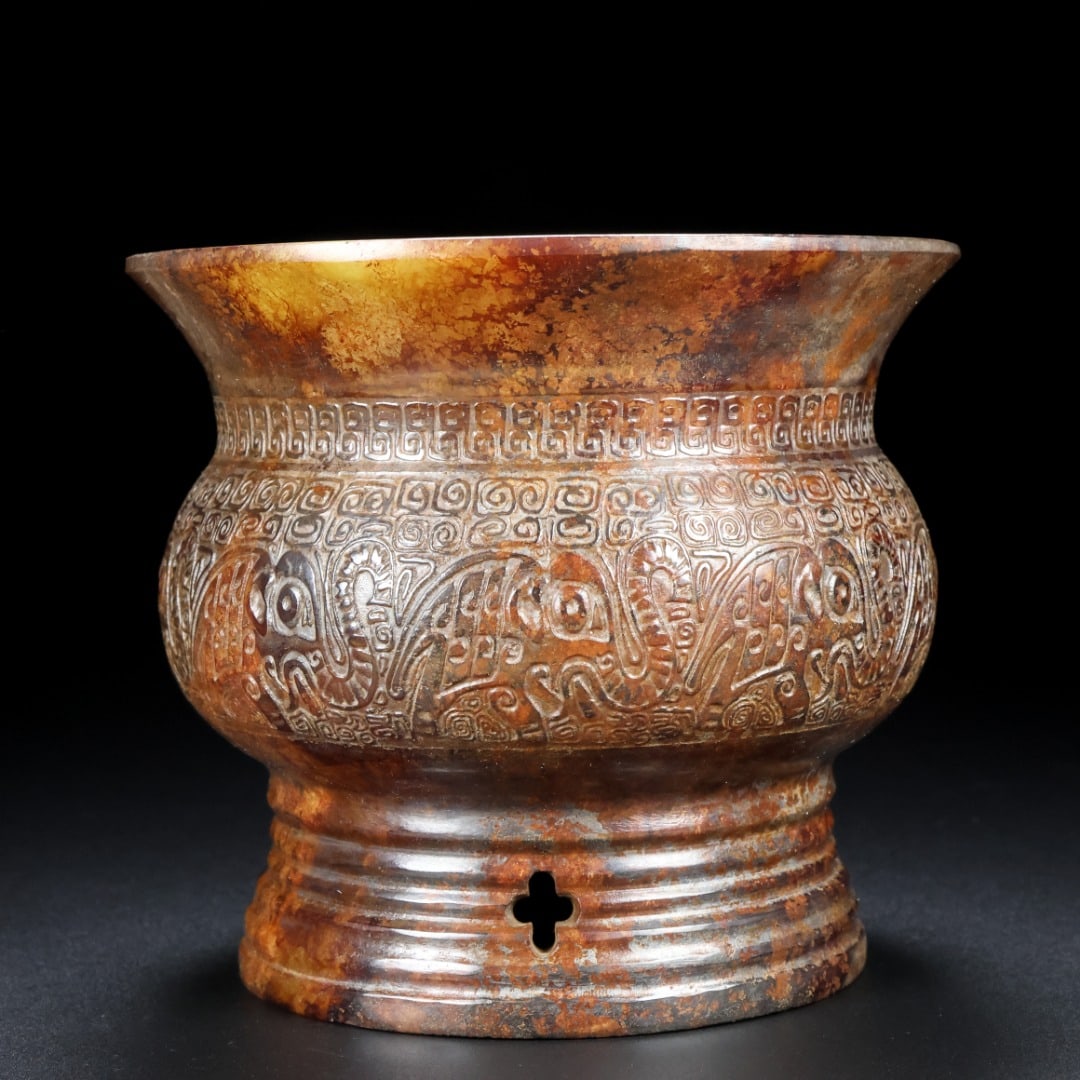 An Exquisite White Jade Elephant Pattern Jar - 5