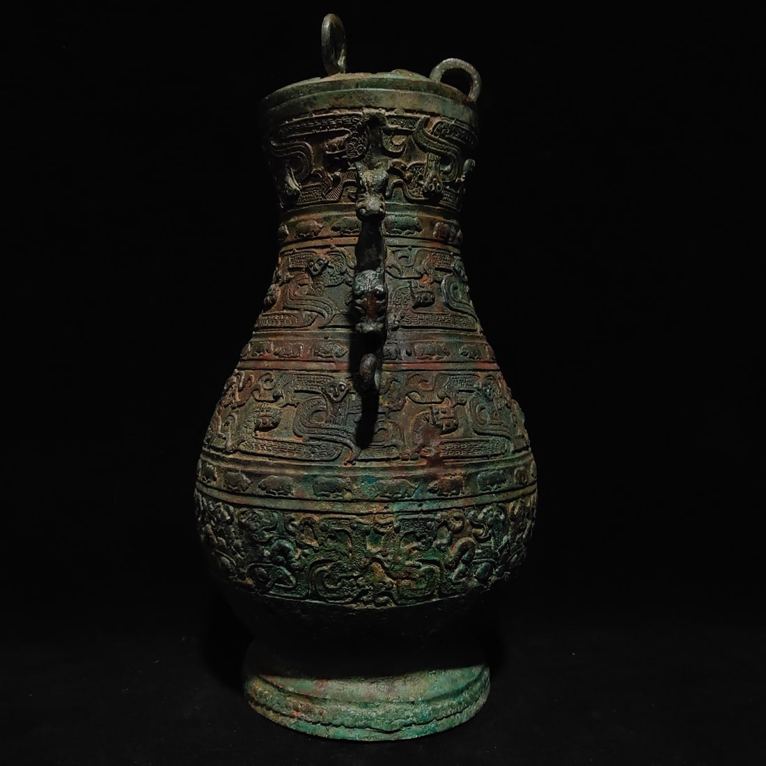 An Exquisite Bronze Dragon Pattern Double-Ears Vase - 2