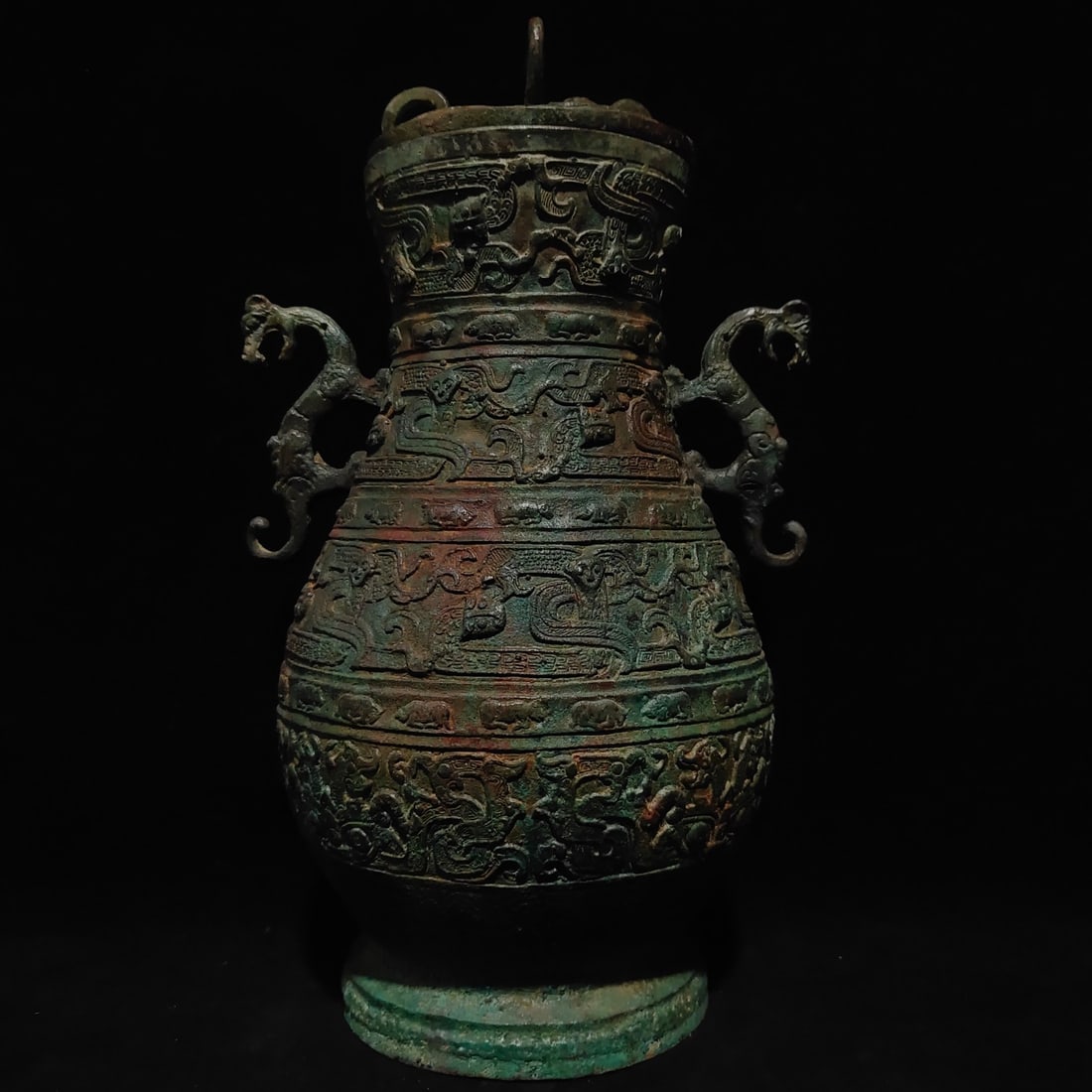 An Exquisite Bronze Dragon Pattern Double-Ears Vase - 3