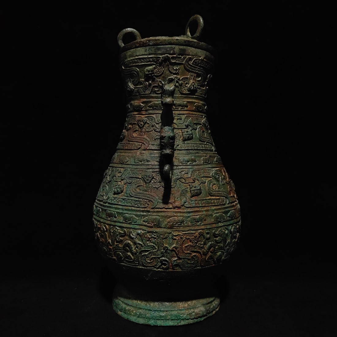 An Exquisite Bronze Dragon Pattern Double-Ears Vase - 4