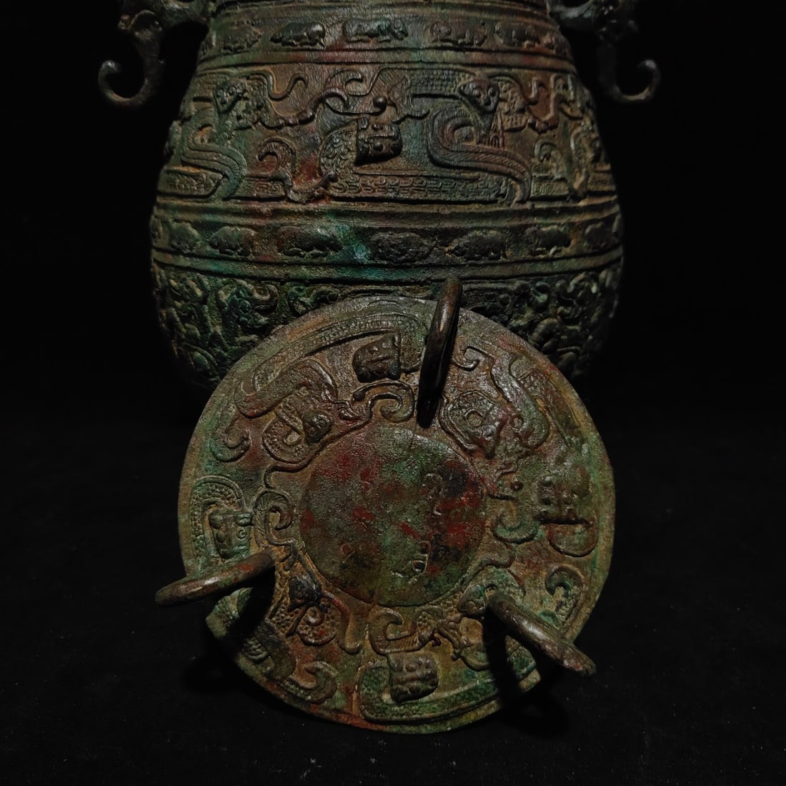 An Exquisite Bronze Dragon Pattern Double-Ears Vase - 6