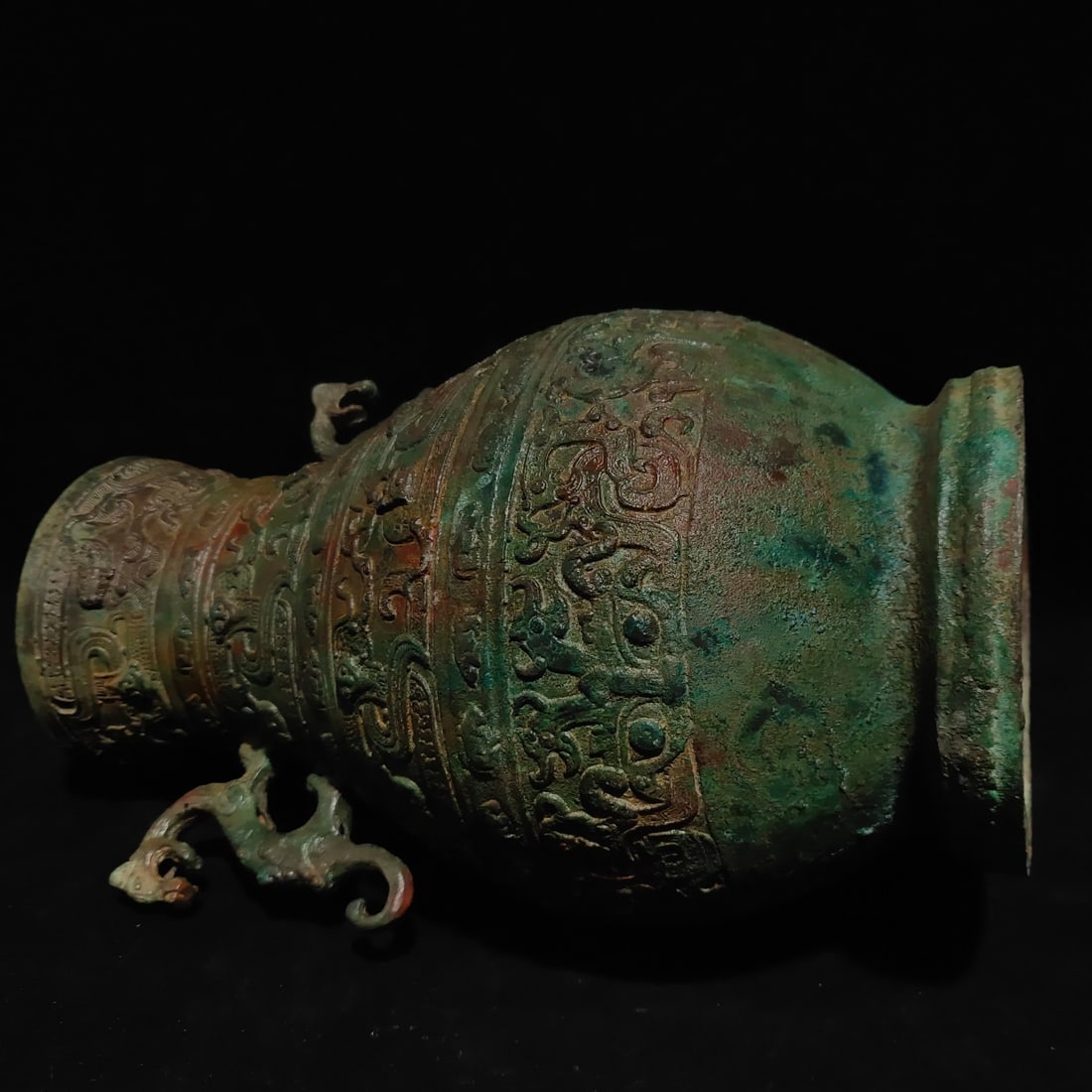 An Exquisite Bronze Dragon Pattern Double-Ears Vase - 7