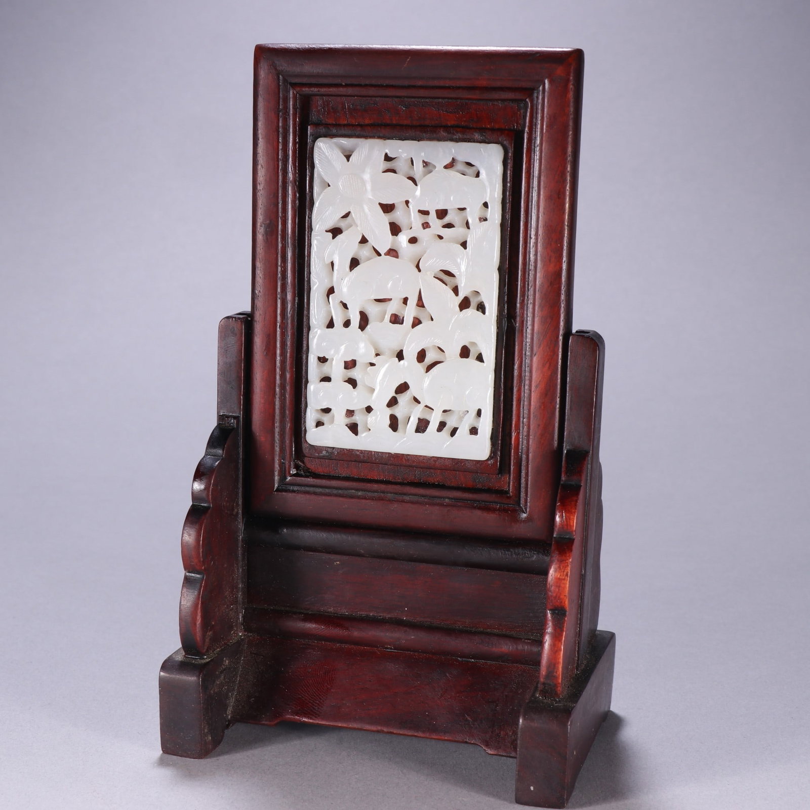 An Exquisite White Jade Sika Deer Pattern Flower Pattern Screen - 3