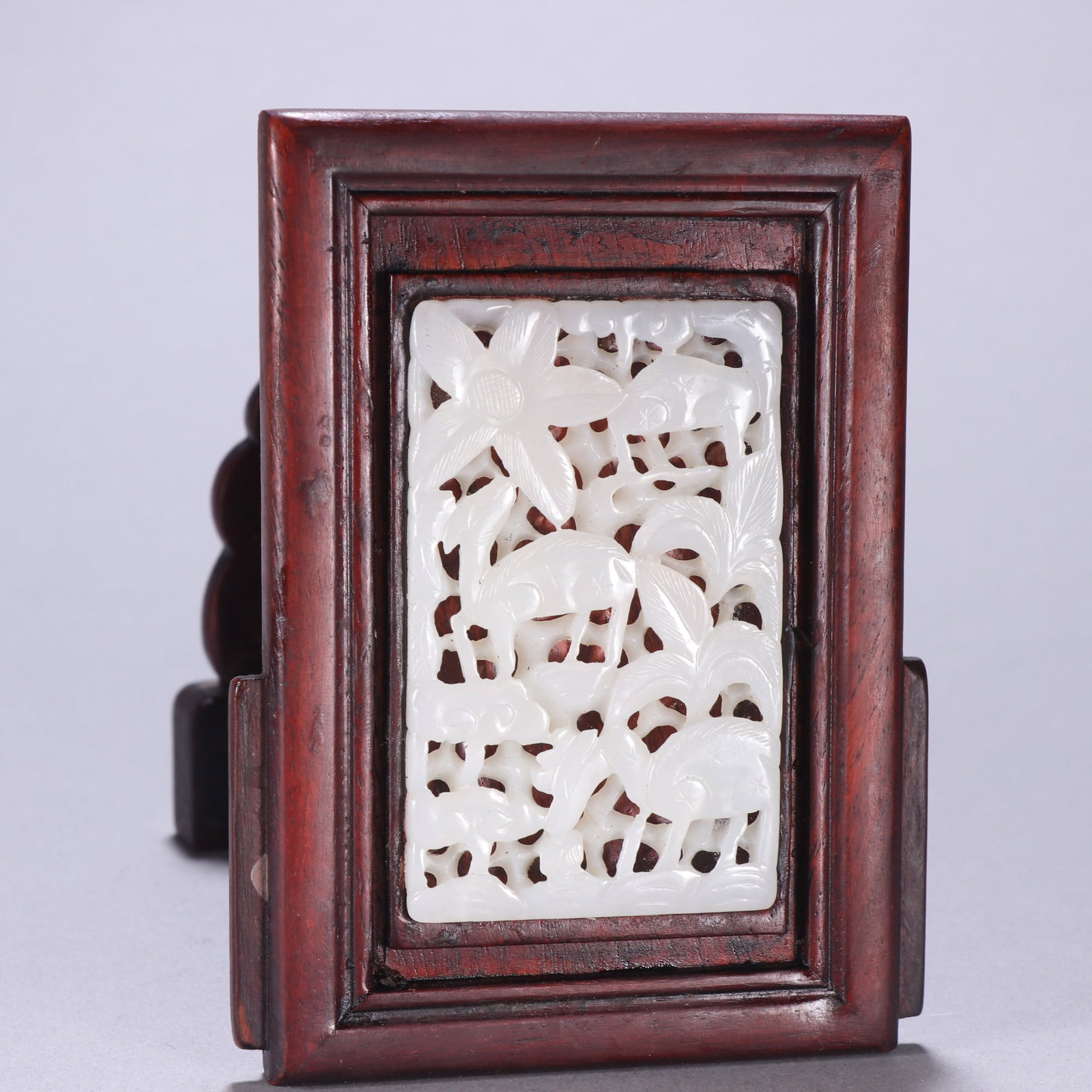 An Exquisite White Jade Sika Deer Pattern Flower Pattern Screen - 5