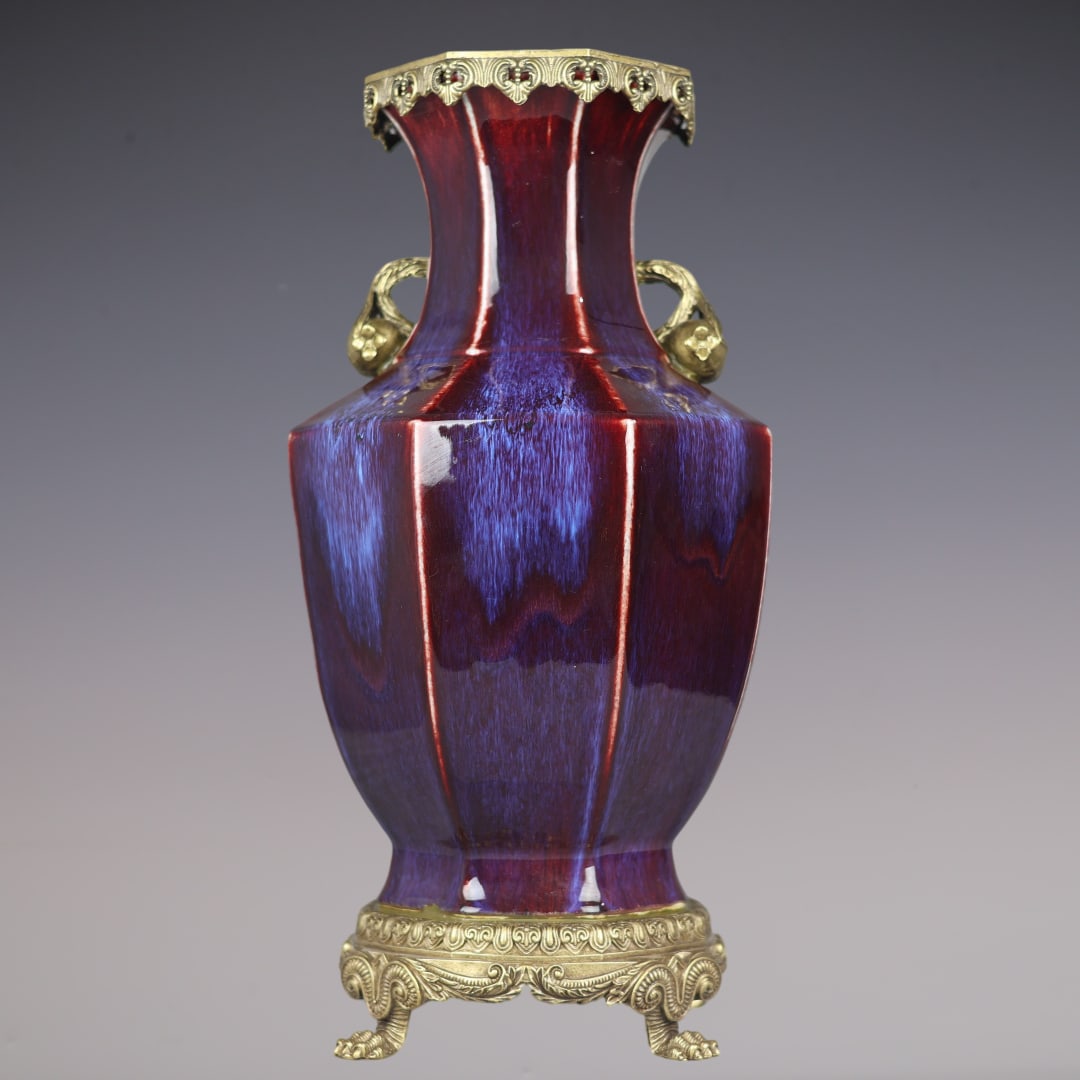An Exquisite Flambe Glazed Inlaid Bronze Double-Ears Vase (1 of 9)