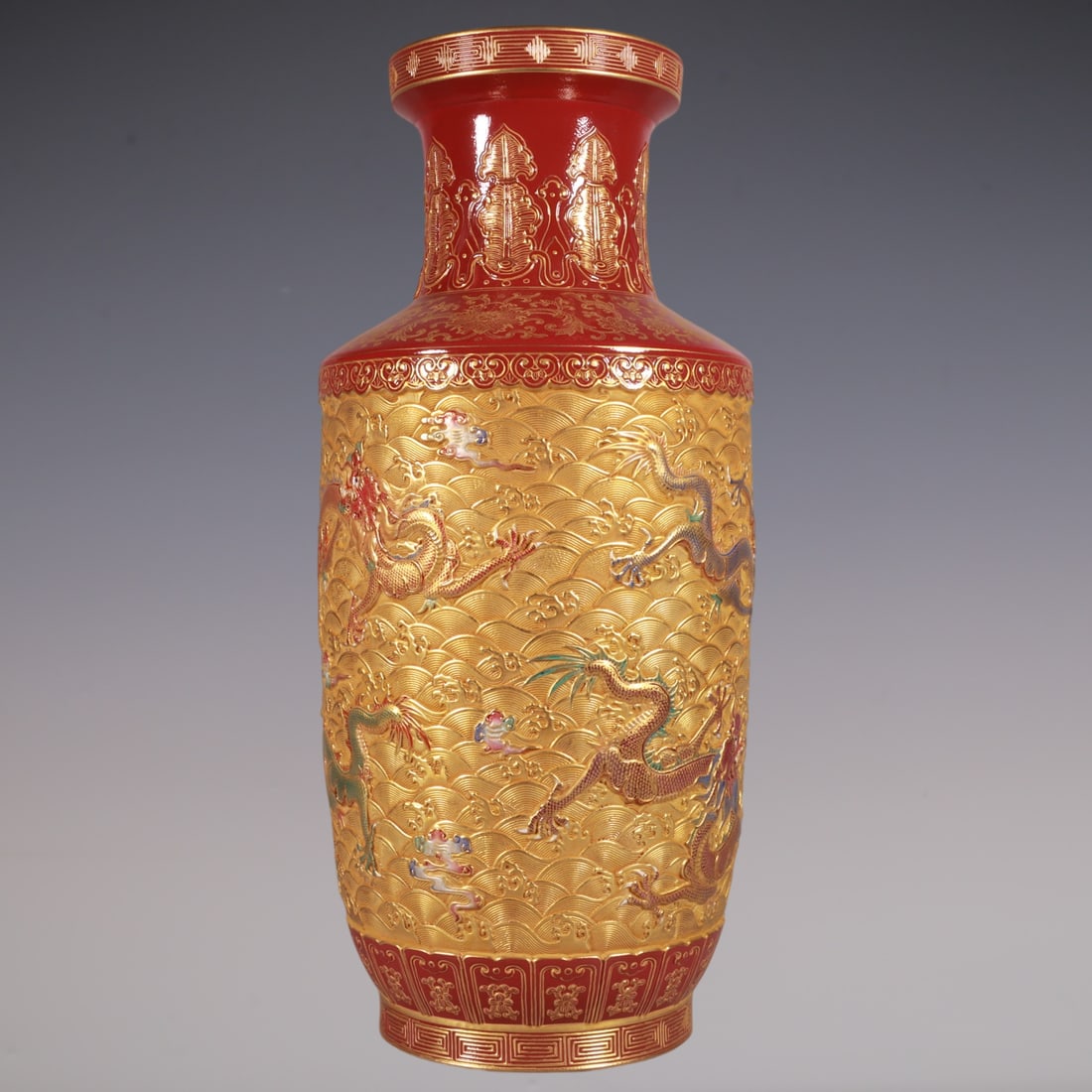 An Exquisite Enamel Dragon Pattern Seawater Pattern Lotus Pattern Vase - 6