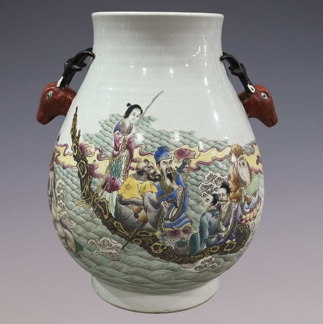 An Exquisite Famille-Rose Character and Story Pattern with poem Double-Ears Vase: An Exquisite Famille-Rose Character and Story Pattern with poem Double-Ears Vase Qing Dynasty, China Qianlong Four-character Mark