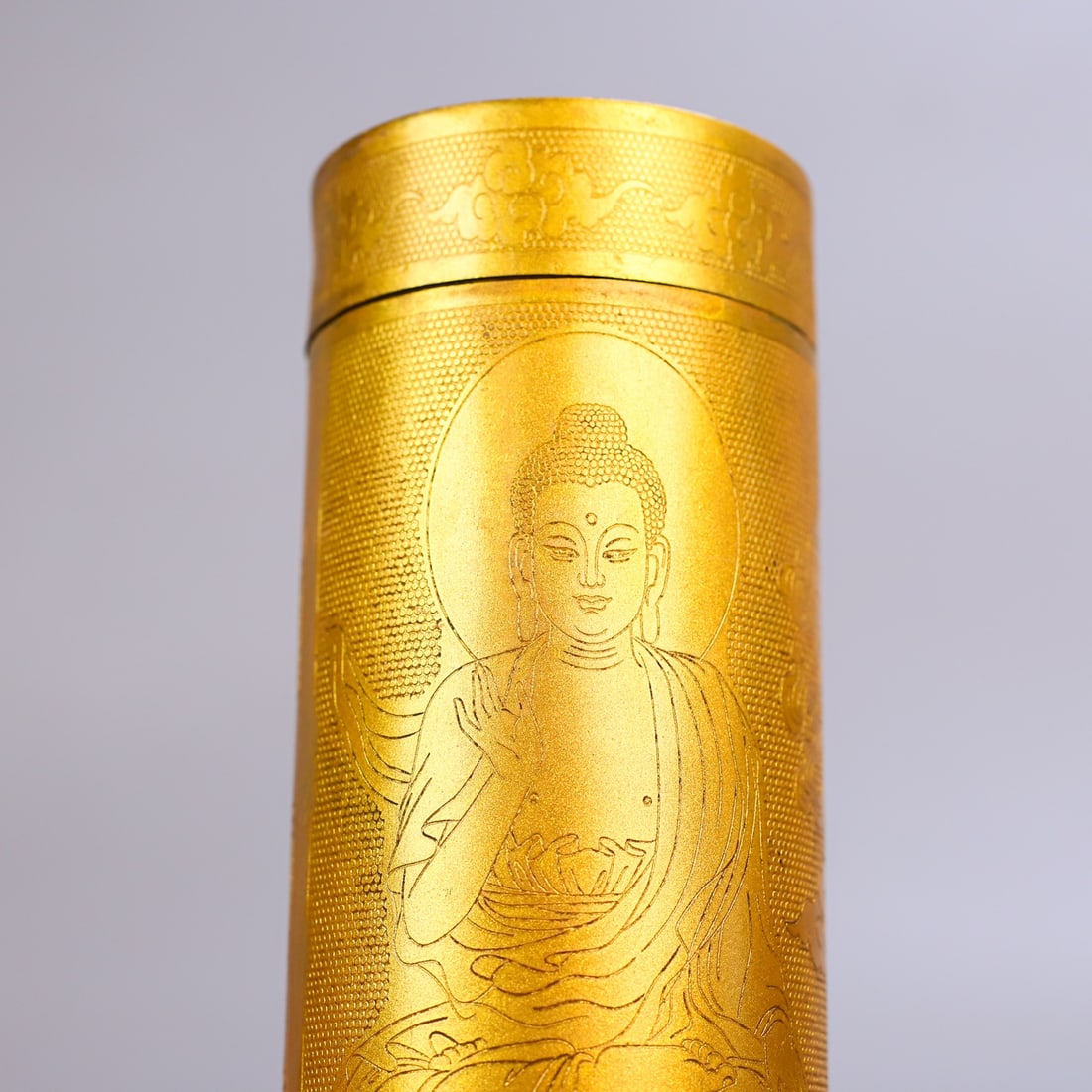 An Exquisite Gilt Bronze Buddha Statue Pattern With Scriptures Ornament - 7