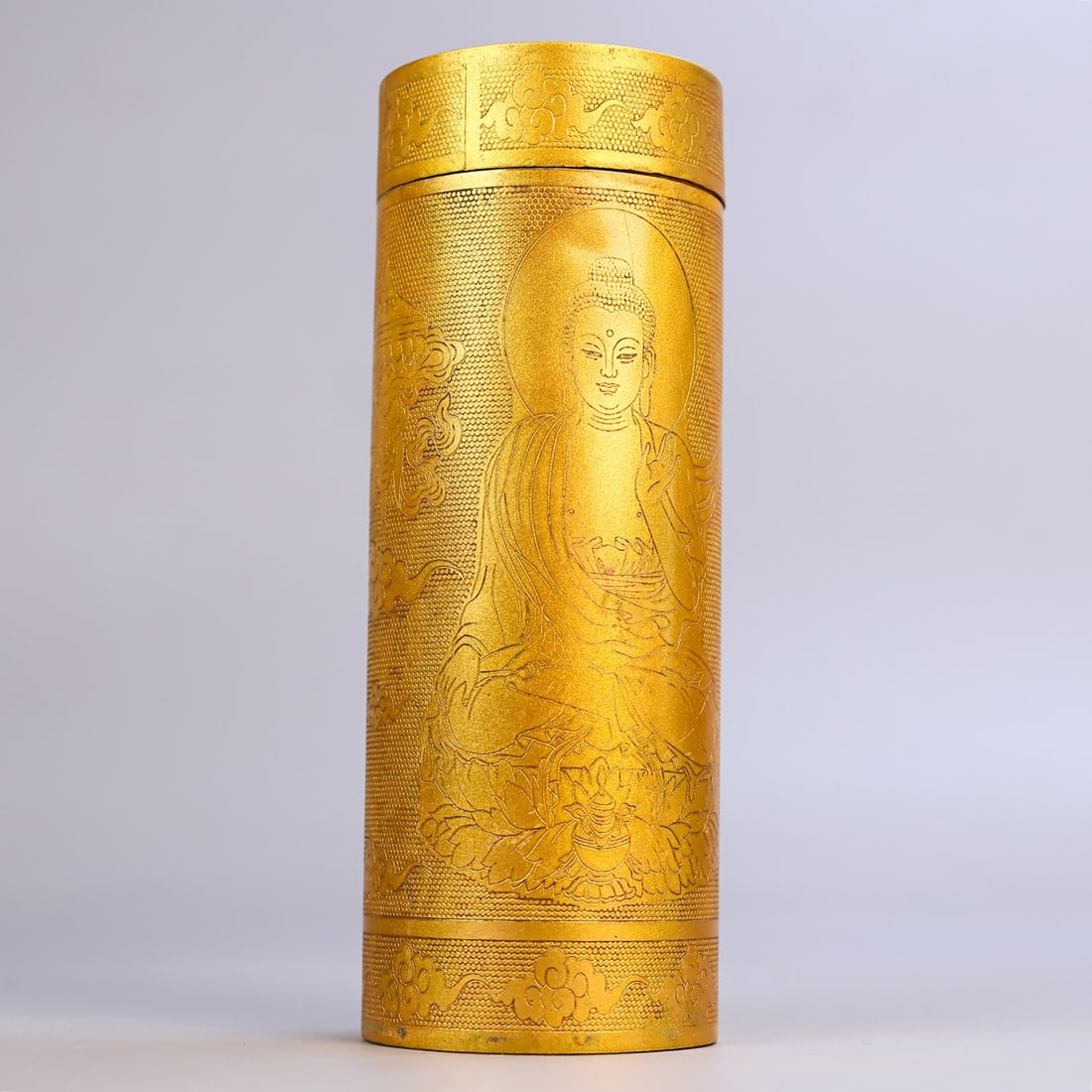 An Exquisite Gilt Bronze Buddha Statue Pattern With Scriptures Ornament - 8