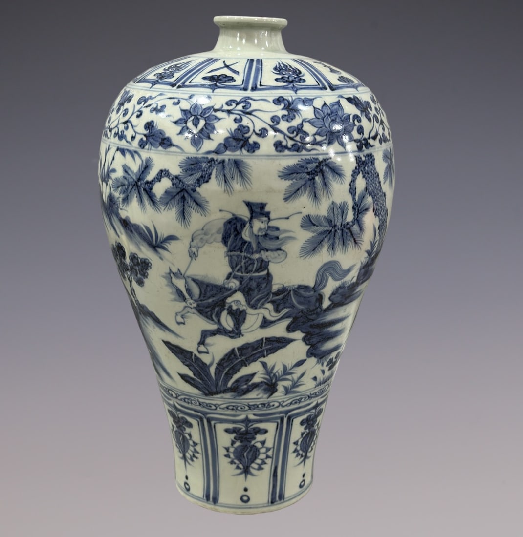 An Exquisite Blue and White Lotus Pattern Character and Story Pattern Vase: An Exquisite Blue and White Lotus Pattern Character and Story Pattern Vase Yuan Dynasty, China Size:16.3in青花人物梅瓶 中国元代 Size:41.5cm