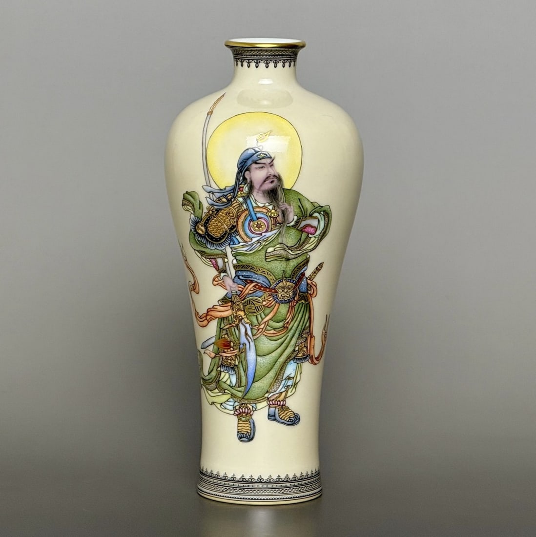 An Exquisite Ink Color Painted Gold Figure Pattern with poem Vase: An Exquisite Ink Color Painted Gold Figure Pattern with poem Vase Qing Dynasty, China Yongzheng Six-character Mark Size:7.1inx3.1in墨彩图案边伽蓝菩Œ