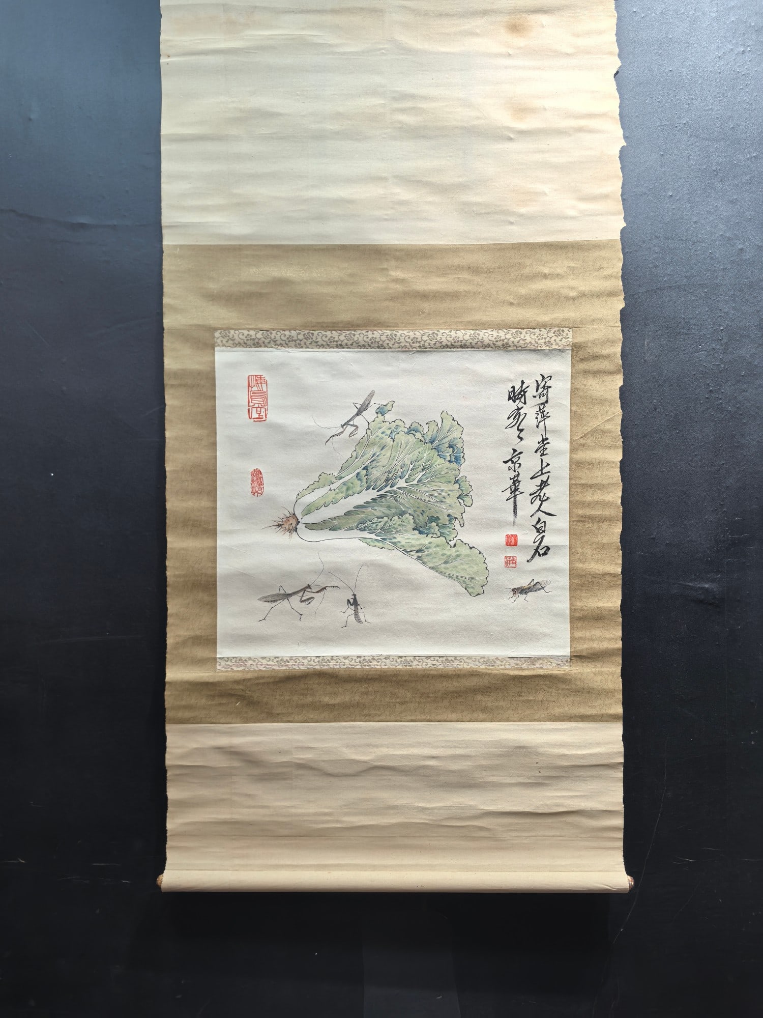 A Chinese Vertical Scroll Ink Painting of vegetables and fruits on Paper: A Chinese Vertical Scroll Ink Painting of vegetables and fruits on Paper Qi baishi Size:22.8inx20in齐白石白菜 纸本立轴Size:58cmx50.8cm