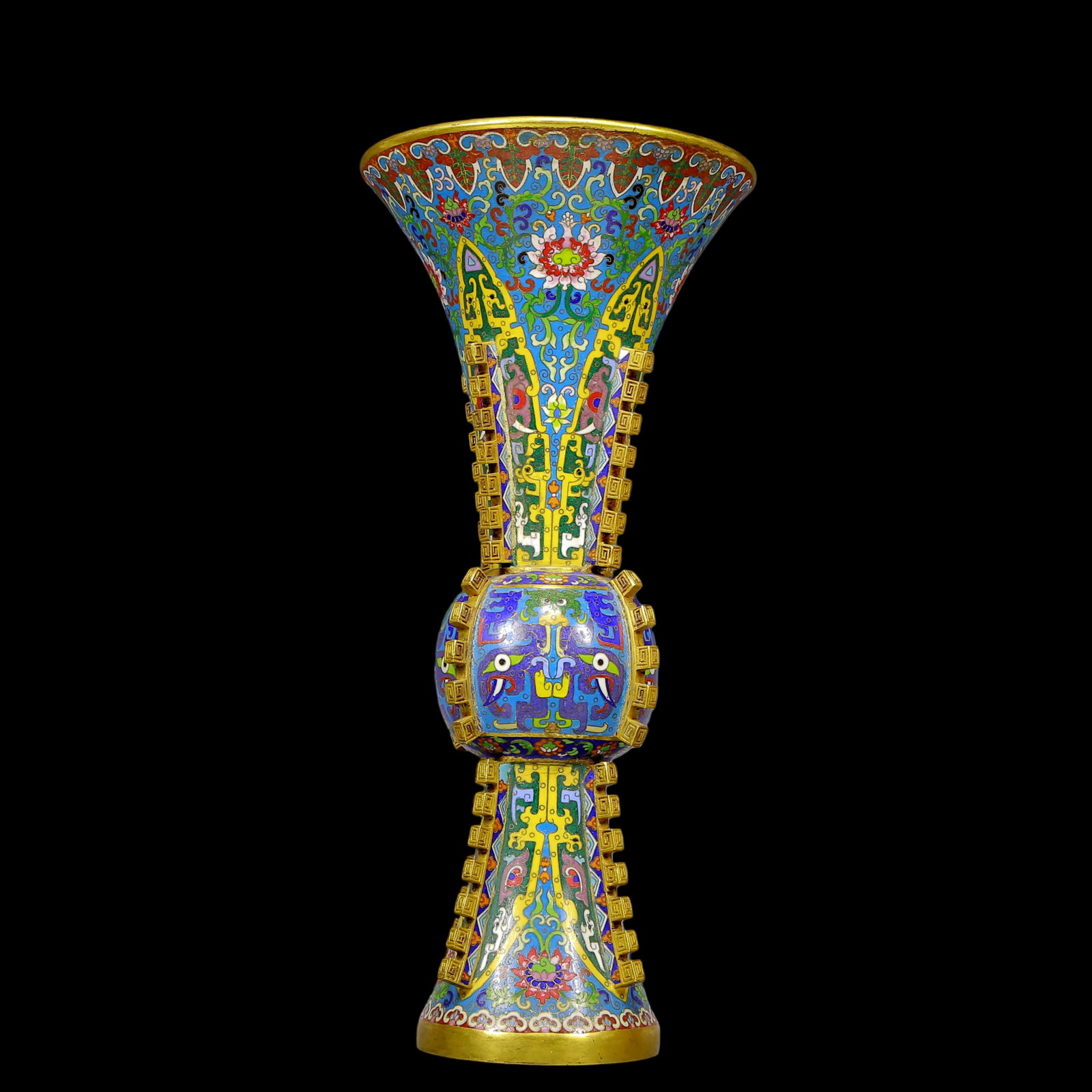 An Exquisite Gilt Bronze Cloisonne Lotus Pattern Beast-Face Pattern Vase (1 of 9)