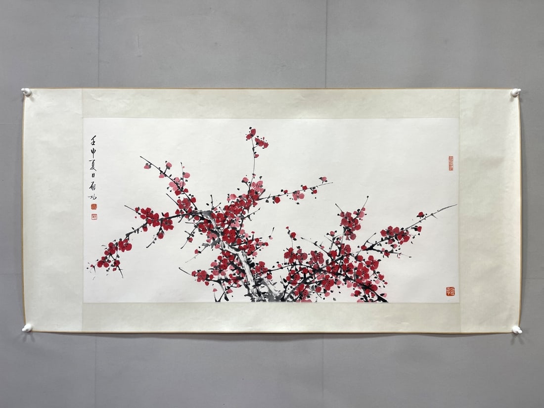 An Fabulous Chinese Ink Flower By Paper: An Fabulous Chinese Ink Flower By Paper Qi gong Without frame Size:18.9inx38.6in启功红梅图 纸本Without frame Size:48cmx98cm