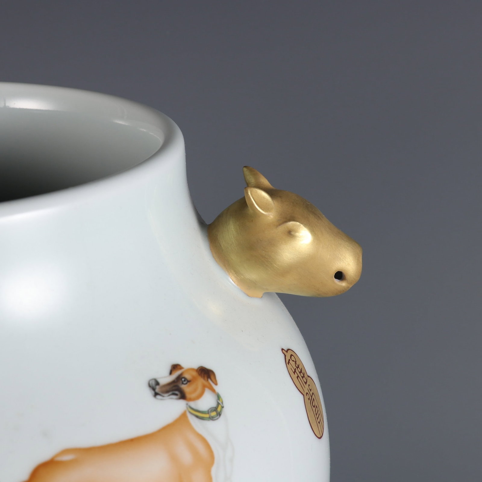 An Exquisite Enamel Dog Pattern Double-Ears Jar - 7