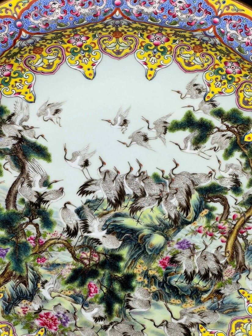 An Exquisite Enamel Lotus Pattern Pine and Crane Pattern Plate - 2