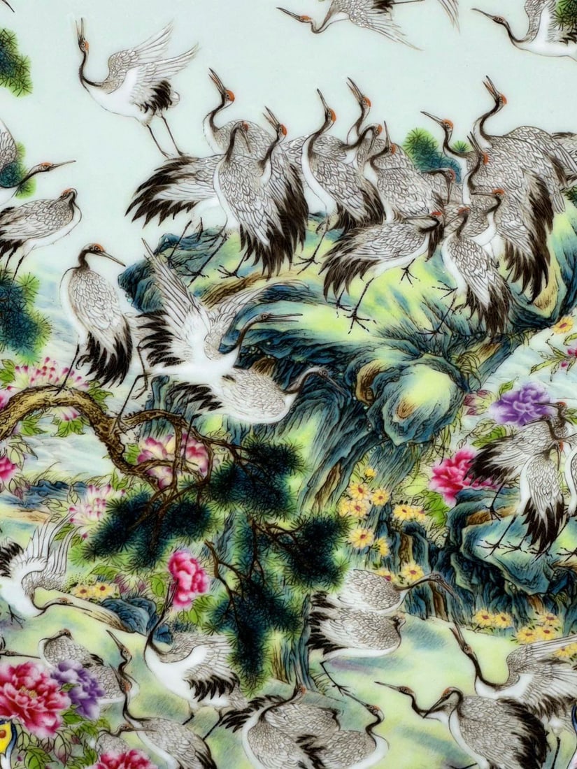 An Exquisite Enamel Lotus Pattern Pine and Crane Pattern Plate - 5