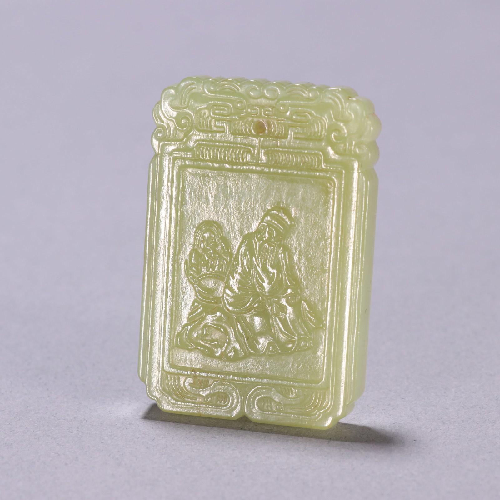 A Exquisite Hotan Yellow Jade Character and Story Pattern Brand: A Exquisite Hotan Yellow Jade Character and Story Pattern Brand,Qing Dynasty, China,Size:2inx1.3in,Weight:31.4g