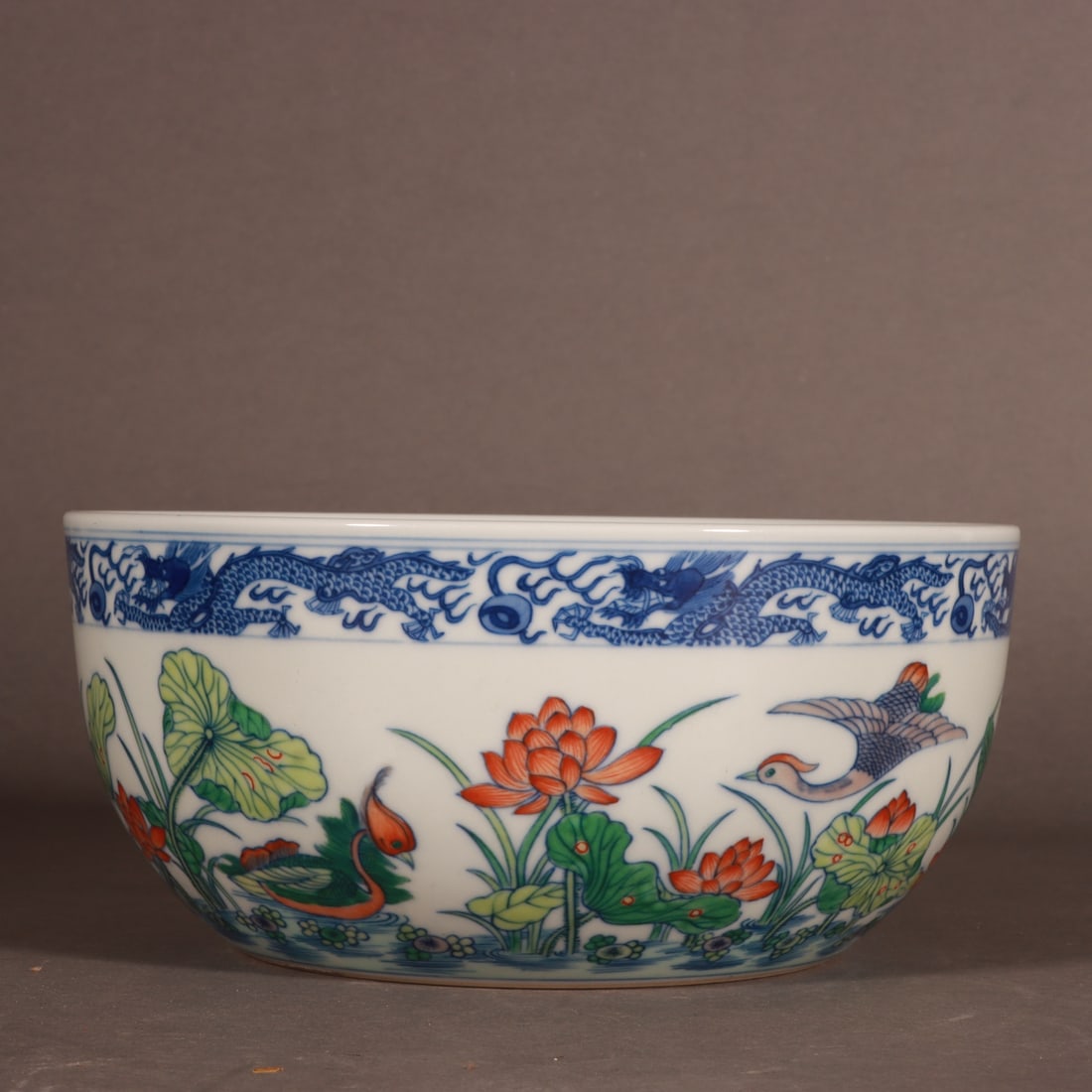 A Exquisite Blue and White Doucai Flower and Bird Pattern Bowl: A Exquisite Blue and White Doucai Flower and Bird Pattern Bowl,Qing Dynasty, China,Daoguang Six-character Mark,Size:3inx6.7inx4.3in 青花斗彩花鸟纹碗,