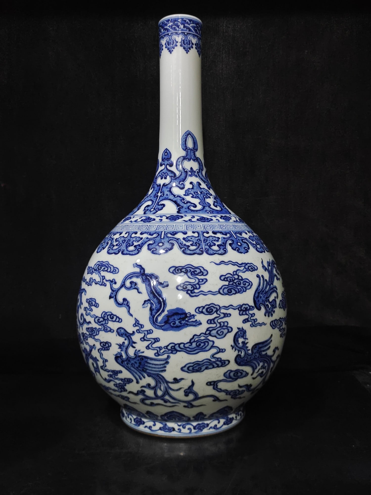 A Exquisite Blue and White Dragon Phoenix Pattern Vase - 3